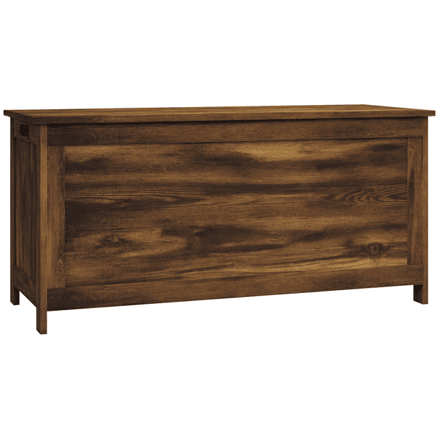 HOMCOM Coffre de Rangement avec 2 Charnières, Banc de Rangement, Malle de Rangement en MDF Brun Rustique Orientée vers l'Avant en Brun Rustique avec Dessus Relevable à Charnière et Deux Charnières en Métal, Poignées Latérales Découpées et Dessus Plat Conçus pour Contenir des Sièges; Convient comme Banc à Chaussures d'Entrée, table Basse Ou Malle de Rangement, Dimensions Intérieures 37.4 Pouces x 13.9 Pouces x 14.1 Pouces (95 x 35.3 x 35.7 cm).