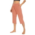 thumbnail image 1 of Bocqde Pantalon Capri pour Femmes Grande Taille Uni à Taille Élastique avec Poches, Pantalon Court d'Été Mode Décontractée Extensible, Capris pour Dames, 1 of 6