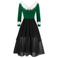thumbnail image 1 of TJAZFJPA Robes Maxi pour Femmes Vacances Femmes Noël Patchwork Col en V Panneau Manches Longues Col en V Robe Asymétrique Robes de Plage pour Femmes Robes Scintillantes pour Femmes, 1 of 5