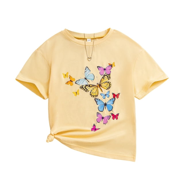 Zecgelong T-Shirt à Manches Courtes d'Été pour Filles, Col Rond, Décontracté, Coloré, Imprimé, Haut à Manches Longues pour Filles, Taille 8-9 Ans