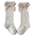 thumbnail image 1 of Little Girls Stockings  Plain Color/Patchwork Side Bow-Knot Midi Tube Socks  Breathable Elastic Knee-Length Socks, 1 of 8