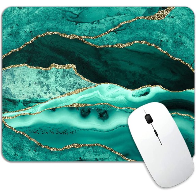 Green Marble Mouse Pad, Modern Waterproof Anti Slip Rubber Base Gaming Mousepad for Computer Laptop, Gold Agate Mouse Pad with Design for Women Working, 9.5x7.9 Inch, Green Agate