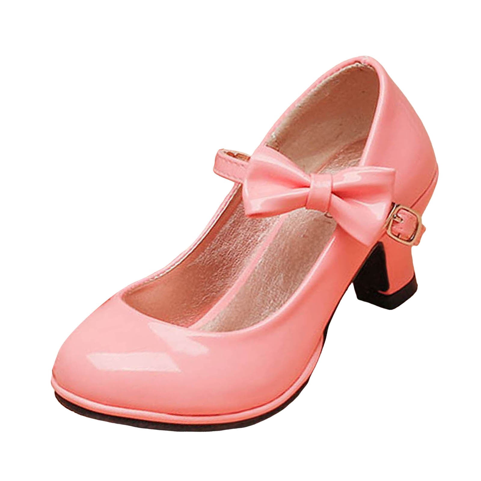 Povozer Girls PU Leather High Heel Shoes Bowknot Girls Dress Shoes(Pink,14)
