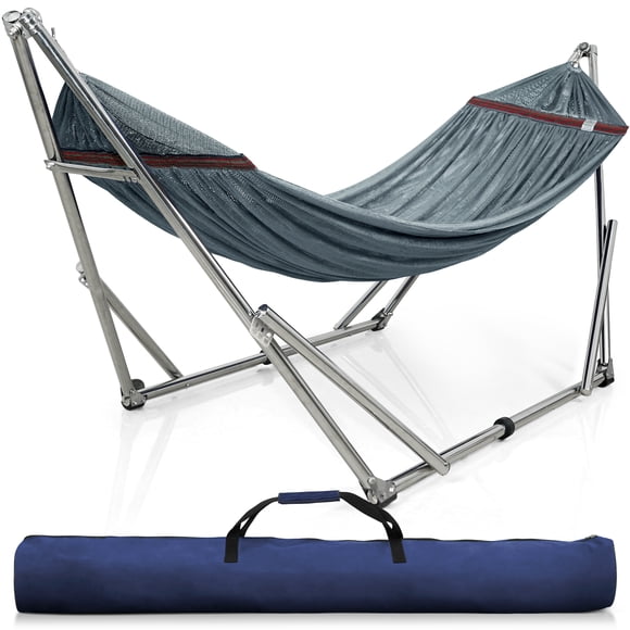 Tranquillo Adjustable Hammock Stand, Collapsible Camping Hammock and Stand, 650 lbs Capacity Deluxe Double Hammock Stand for 2 Persons, Portable Everywhere Easy Assembly Non-Slip and Noise-Free, Grey