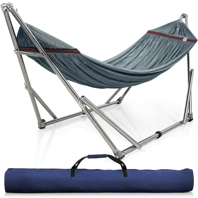 Tranquillo Support de Hamac Ajustable, Hamac et Support de Camping Pliables, Capacité de 650 Lb, Support de Hamac Double de Luxe pour 2 Personnes, Portable Partout, Assemblage Facile, Antidérapant et Silencieux, Gris