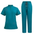 thumbnail image 2 of Ensemble de Sarraus 2 Pcs à Multiples Poches, Haut à Col en V et Pantalon de Sarrau à Cordon – Uniforme Médical pour Femmes, Ensemble Assorti de Sarraus, 2 of 4