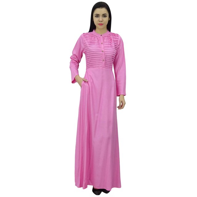 Bimba Robe Jilbab Unie à Manches Longues pour Femme, Col Mandarin, avec Poches