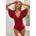 thumbnail image 2 of BEAUTYIN One Piece Swimsuits for Women Trumpet Sleeve V Neck Ruched Monokini Bathing Suits, 2 of 5
