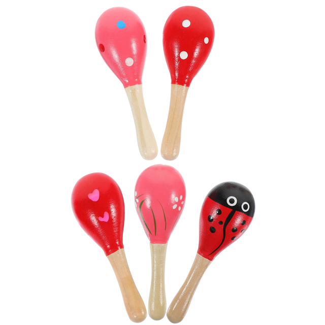 Beach Toys Baby Wood Sand Hammer Early Educational Instrument Music for Infants and Children (Random Color Pattern) 5pcs