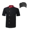 thumbnail image 1 of TopTie Unisex Short Sleeve Cooking Chef Coat Jacket with Adjustable Hat-Black Snap-M, 1 of 5