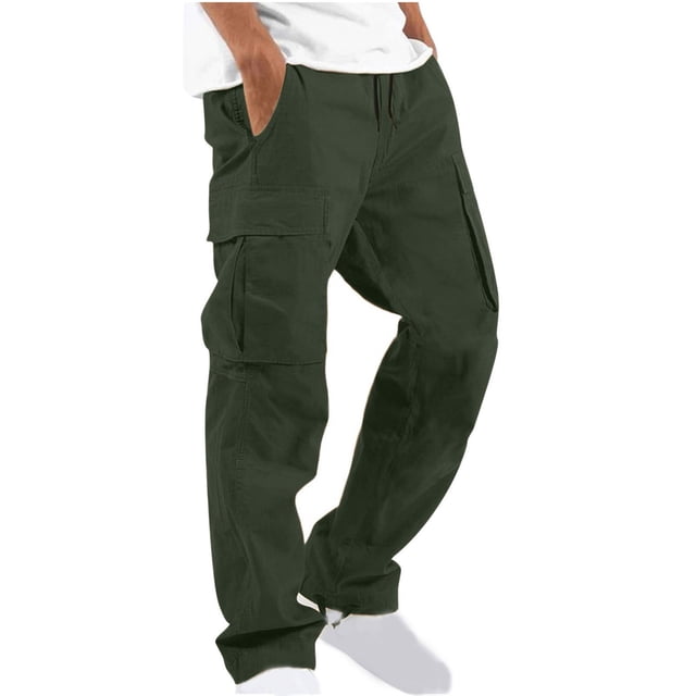 RKSTN Cargo Pants for Men Drawstring Solid Color Casual Multiple Pockets Trousers Outdoor Fitness Pants with Pockets