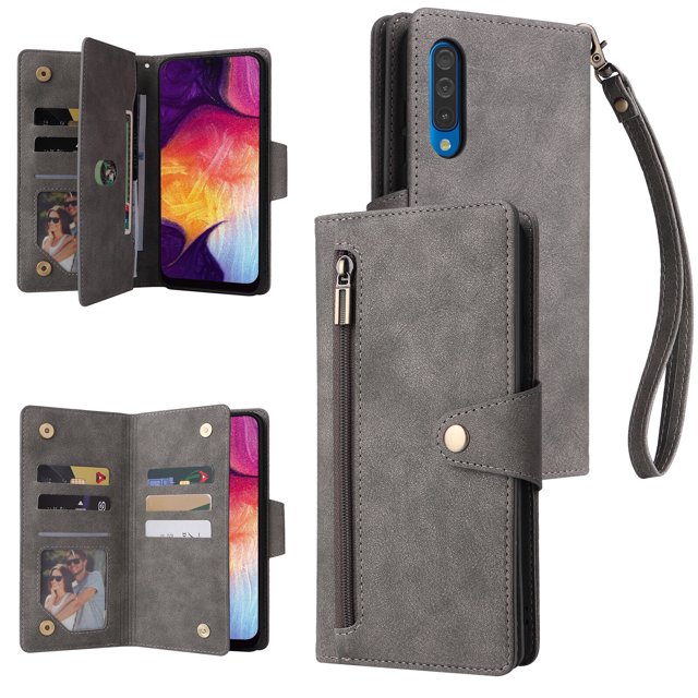 Case for Samsung Galaxy A50 Magnetic Leather Zipper Wallet Cover Card Holder