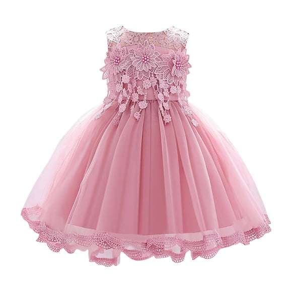 Ketyyh-chn99 Baby Girl Sleeveless Denim Dress Summer Toddler Baby Girl Gown Flower Embroidery Tutu Dress Wedding Tulle Dress Size for 3-6 Months,Light Pink