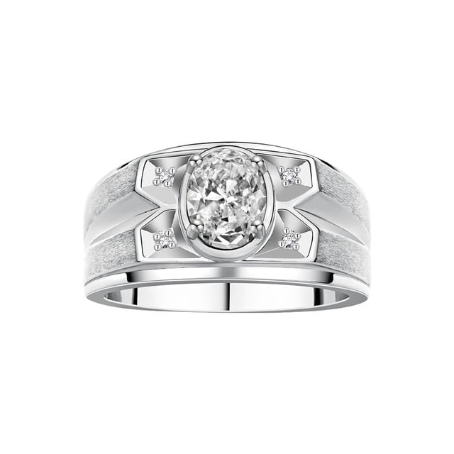 RYLOS Men's Rings Sterling Silver Rings Classic Designer Style 8X6MM Oval Gemstone & Diamond Ring White Topaz April Birthstone Rings For Men, Size 13
