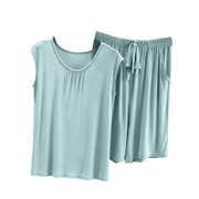 cfhntfmh Women's Pajama Set Modal 2 Piece Lounge Outfits Sleeveless Sleepwear with Short Pant Pockets Ladies Pjs Set