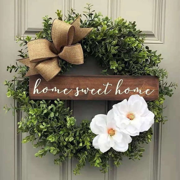 15.7in Simulation Peony Wreath, Artificial Money Leaf Garland for Front Door Wall Window Decor, Wedding Party Hanging Ornament Prop