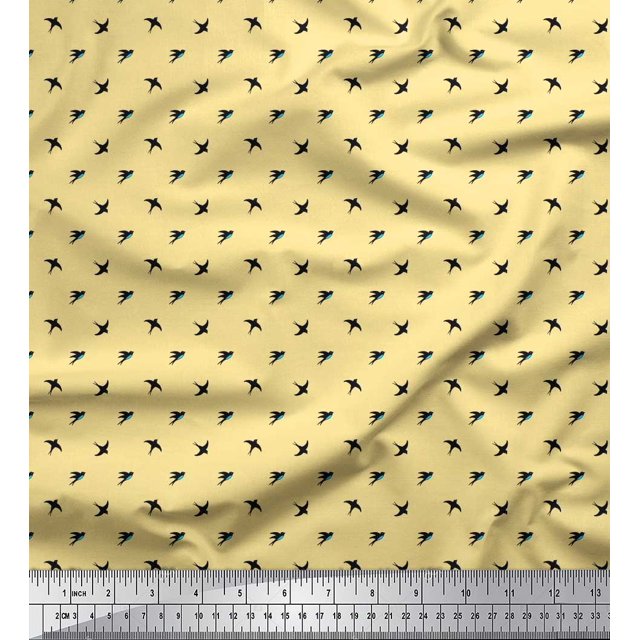 Soimoi Modal Satin Fabric Swallow Bird Small Print Fabric by Yard 42 Inch Wide
