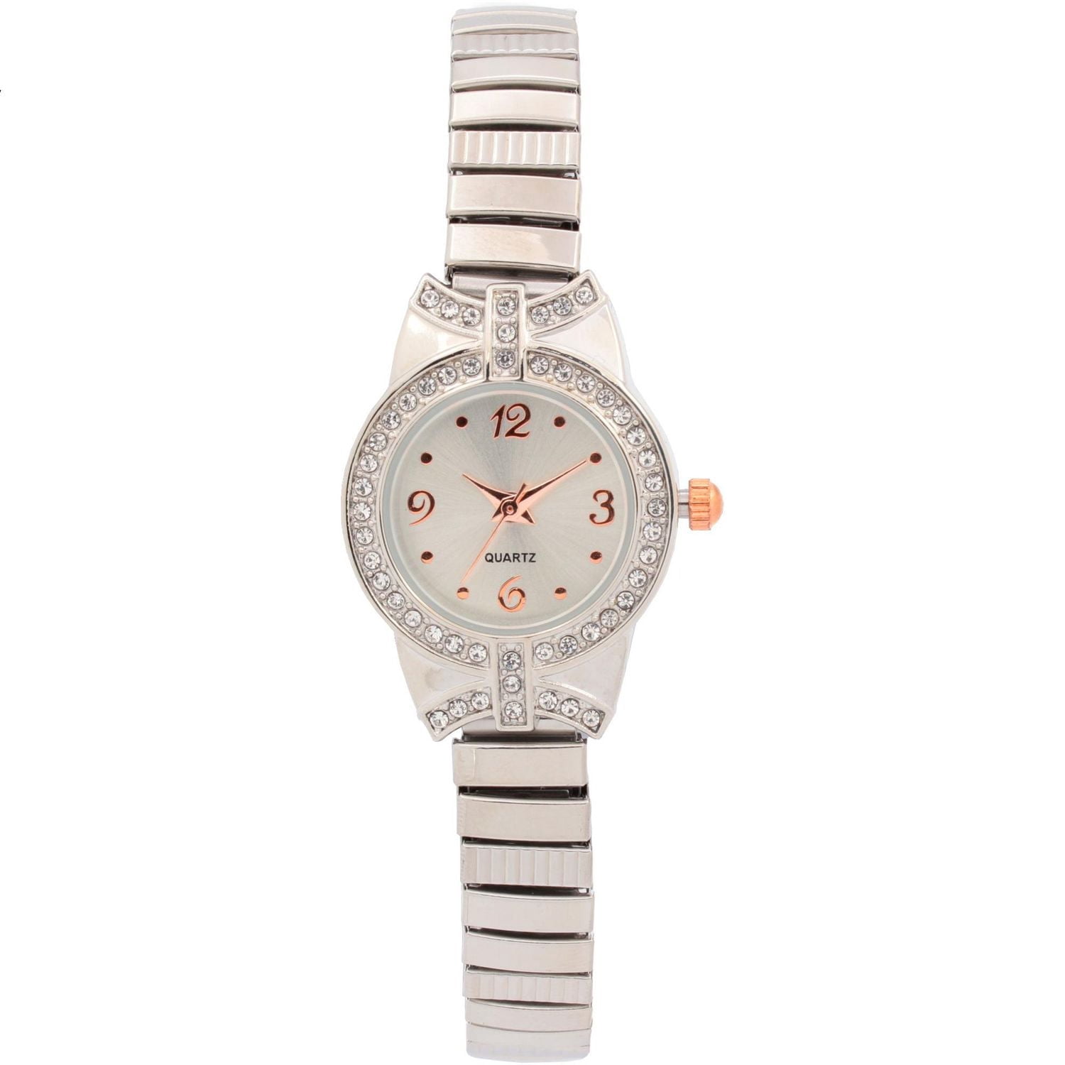 Montre pour femme à mouvement quartz, ton argent, avec accents de cristaux et cadran argent