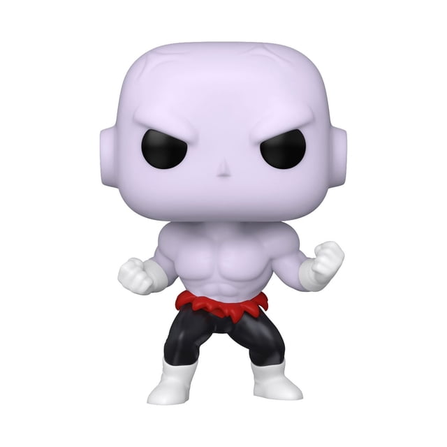 Funko Pop! Animation: Dragon Ball Super - Jiren Vinyl Figure features a front-facing vinyl collectible of Jiren with a large lavender head, black eyes, muscular upper body, black pants with a red belt, and white gloves and boots, posed ready for battle as an action figure in the Dragon Ball Super collection.