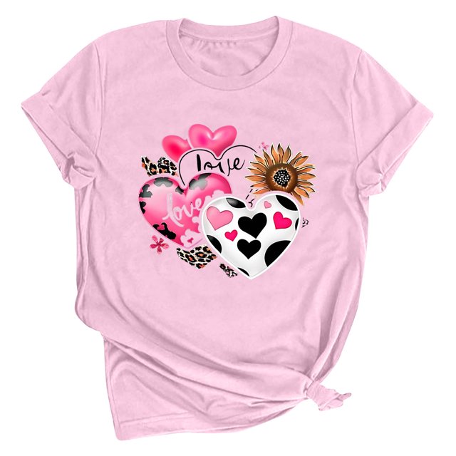 Meichang T-Shirts de la Saint-Valentin pour Femmes, T-Shirts Graphiques Amusants avec Amour, Hauts pour Femmes à Manches Courtes, Col Rond, T-Shirts de Printemps