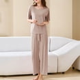 thumbnail image 2 of Sentmoon 2 Pcs Ensembles de Pyjamas pour Femmes Robe de Nuit pour Femmes Manches Courtes Décontractée Respirante Couleur Unie Nuisette Aguichant Élégante pour Tenues de Détente Kaki TTTG, 2 of 6