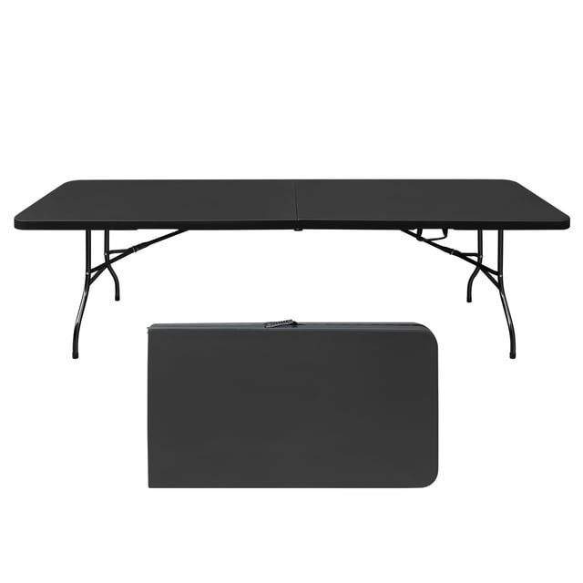 Newest 8ft Folding Table, Portable Plastic Table for Camping, Picnics, Parties, High Load Bearing Foldable Table Black
