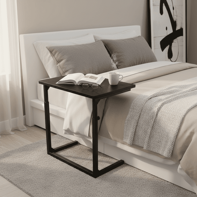 Tinymod C-Shaped Sofa Side Table for Couch & Bed, Height Adjustable Laptop Table, Black