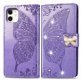 thumbnail image 1 of Wallet Case for iPhone 11Pro 5.8', PU Leather Flip Protective Phone Case Wrist Strap Card Slots Holder Pocket Emboss Butterfly Flower Stand Case for iPhone Light Purple, 1 of 9
