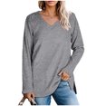 thumbnail image 2 of Yuyuzo Womens Sweatshirts Tops V Neck Long Sleeve Straight Line Pullover Fall Casual Sweatshirt Solid Color, 2 of 7