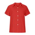 thumbnail image 4 of Timegard Womens Tops Plus Size Cotton Linen Short Sleeve Lapel V-Neck Button down Side Split Casual Tops, 4 of 5