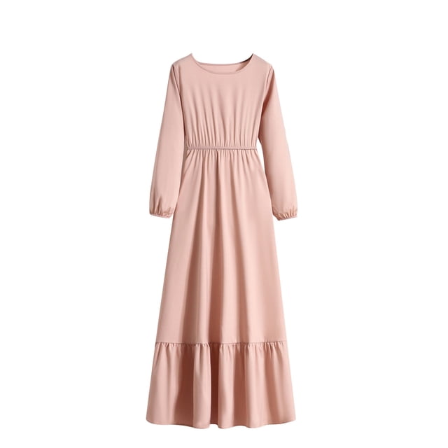 Gspmoly Robe pour Femmes, Robe Décontractée Mode pour Femmes à Col Rond à Manches Longues, Robe Longue à Taille, Robes d'Été pour Femmes, Cadeaux de Vacances