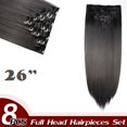 thumbnail image 2 of Extensions de Cheveux Synthétiques à Clip Pleine Tête 8 Pcs 18 Clips Postiche Long Bouclé Lisse, 2 of 5