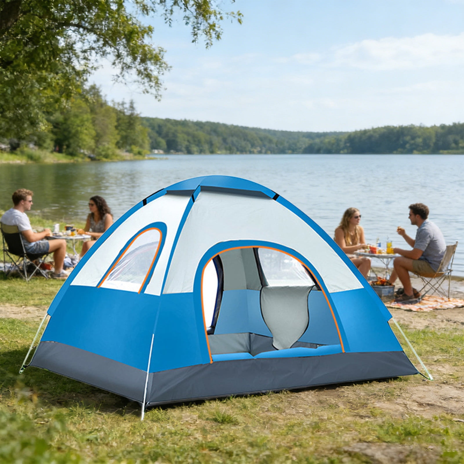 Roiihwy Beach Tent Anti-Uv Portable Camping Tent For 3/4 Person, Extendable Floor With Ventilating Mesh Windows Plus Carrying Bag, Nails And Guy Lines