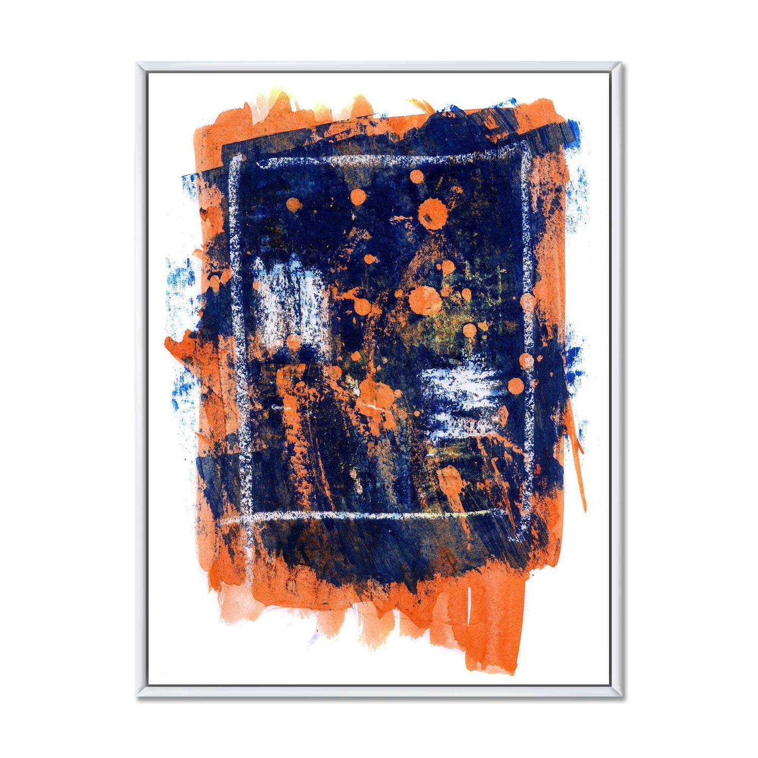 Designart Abstrait orange et bleu marine ART MURAL À CADRE FLOTTÉ