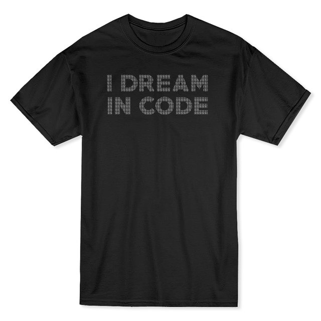 T-shirt Noir pour Homme avec Citation « I Dream In Code » au Centre de la Poitrine