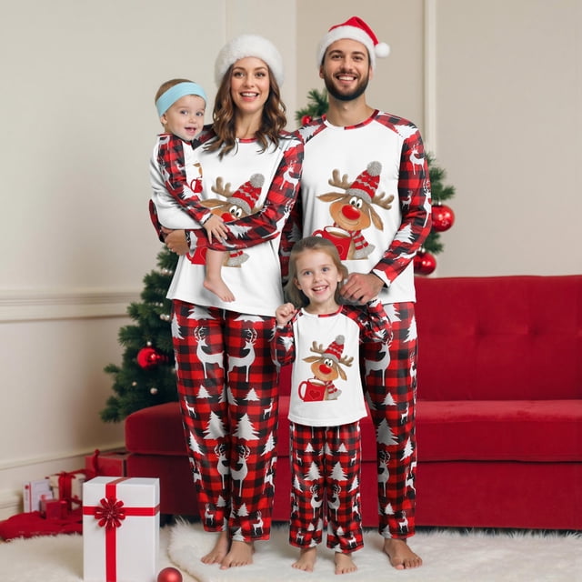 Curenmufel Pyjamas de Noël pour la Famille Pyjamas de Noël pour la Famille Pyjamas des Fêtes Assortis Ensembles de Pyjamas de Noël pour Couples (Rouge,m)
