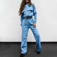 thumbnail image 2 of Fgnfyis Womens Tracksuits Set Womens Cargo Pant Two Piece Outfit Drawstring Full Zip Cropped Work Jacket and Drawstring Long Pant Sets Casual Pocket Solid Color Sweatsuit Trousers Sets Sky Blue XL, 2 of 9