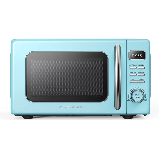 Galanz Retro Countertop Microwave Oven with Auto Cook & Reheat, Defrost, Quick Start Functions, Easy Clean with Glass Turntable, 0.7 cu ft Blue
