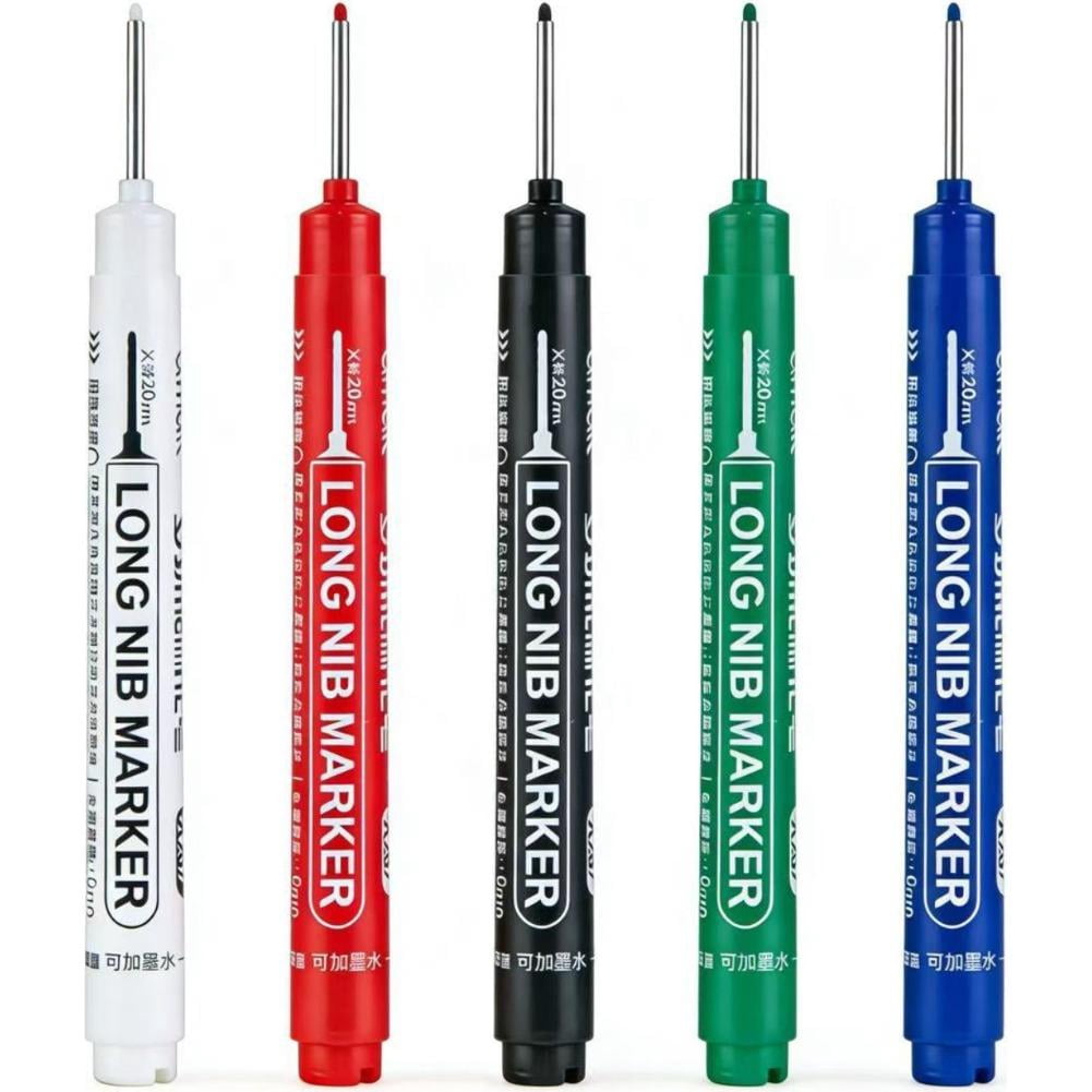 5pcs Long Nib Marker, Multi-Color Long Nose Construction Markers, Deep Hole Pens, Marker Markers Mar Construction Waterproof