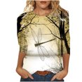 thumbnail image 1 of Pompotops T-shirt Mode Femme Imprimé Ample Mi-Longueur Manches 3/4 Blouse Col Rond Hauts Décontractés, 1 of 5