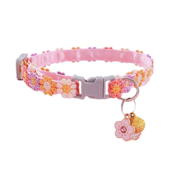 Collier pour Animaux en Dacron Ajustable avec Fleurs en Dentelle Colorées et Clochette pour Chiots et Chats