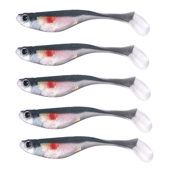 Lot de 5 Leurres de Pêche en Plastique Souple de 8,8 cm avec Yeux 3D - Swimbait Réaliste pour Achigan, Truite et Poisson de Gibier d'Eau Douce