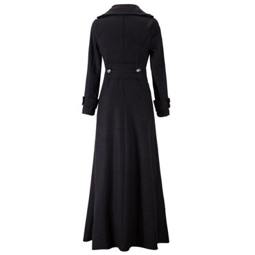 Pxiakgy Veste Longue pour Femmes Trench à Revers Manteau d'Hiver Slim Noir TG