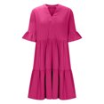 thumbnail image 4 of Robe Midi Évasée à Étages Décontractée pour Femmes, à Volants, Manches Courtes, Col en V, Ligne A, Ample, Robes d'Été Fluides, Robe Chemise Évasée Mini avec Poches, 4 of 6