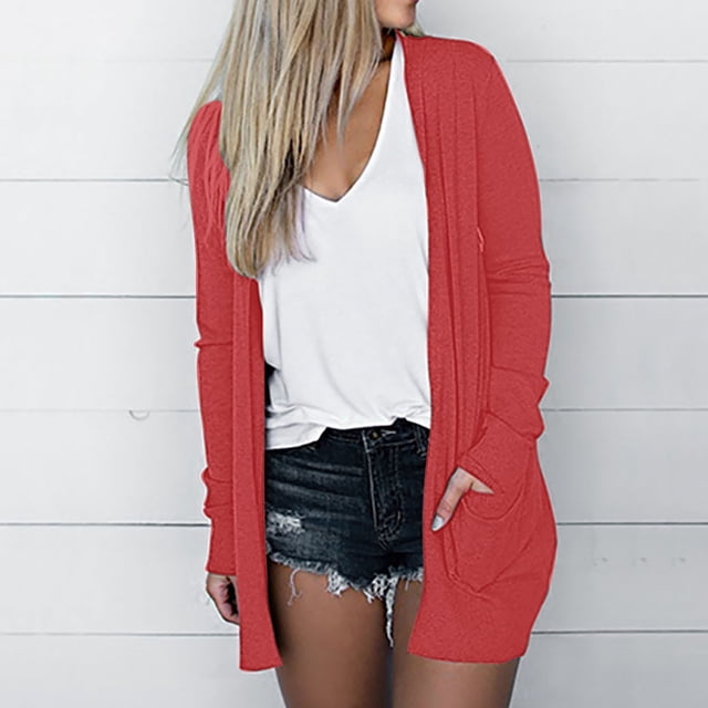 Qertyioot Blouse Décontractée à Manches Longues pour Femme avec Poche Cardigan
