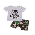 thumbnail image 1 of KuriozudKids Blouse à Manches Courtes Col Rond Imprimé Lettre Camouflage Shorts, 1 of 5