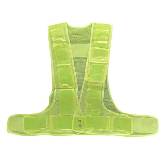 liraijei High Visibility Adjustable Reflective Safety Vest in a bright yellow-green color, designed with reflective stripes for improved visibility in low light. Features include a breathable mesh fabric, ergonomic fit, and a convenient ID pocket for carrying essentials. Ideal for cycling, outdoor activities, and workwear.