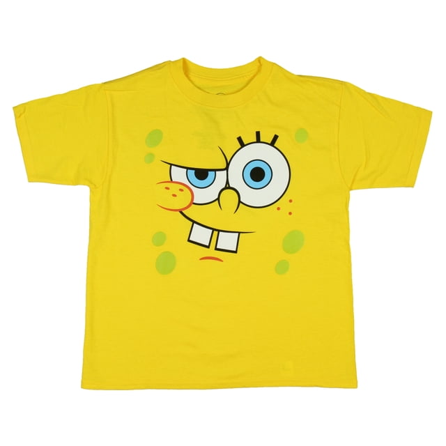 Spongebob Squarepants Boy's Curious Big Face Kids T-Shirt (L, 10/12)