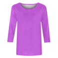 thumbnail image 4 of CHUANK T-Shirt Ajusté à Col Rond Mignon pour Femmes, Décontracté, Mi-Long, Manches 3/4, Blouse Extensible, Basique, Uni, Hauts, 4 of 5