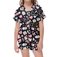 thumbnail image 2 of Kids Pajamas Pattern Printed Short Sleeve Button Down Shorts Set Outfits Newborn Girl Clothes Black 2-3 Years, 2 of 3
